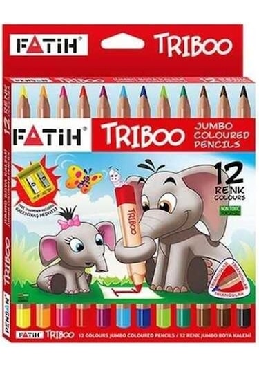 Fatih Triboo Jumbo Kuru Boya Kalem 12 Renk + Kalemtraş