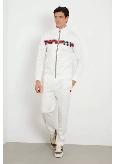 Guess Erkek Tamamı Logolu Jogger Pantolon Beyaz