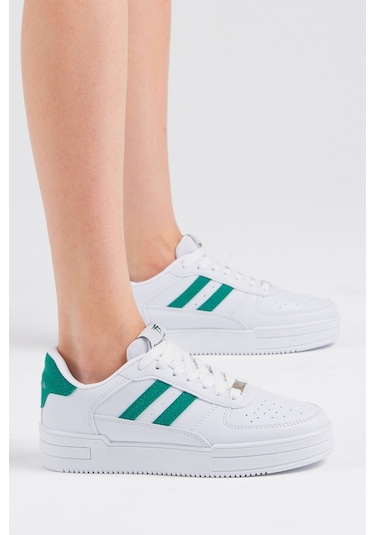 Tonny Black Unisex Beyaz Yeşil Yanı Çizgili Bağcıklı Rahat Kalıp