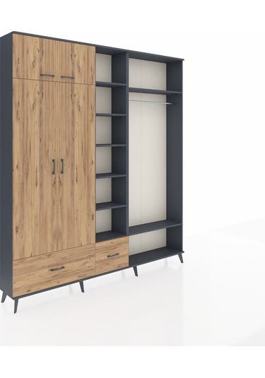 Arges Dolap 12 Raflı 2 Çekmeceli 2 Askılı 220x30x243 Antrasit-çam/çam Atlas Çam/atlas Çam
