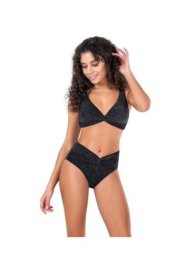 Endeep Kadın Yüksek Bel Siyah Bikini Takımı Düz Siyah