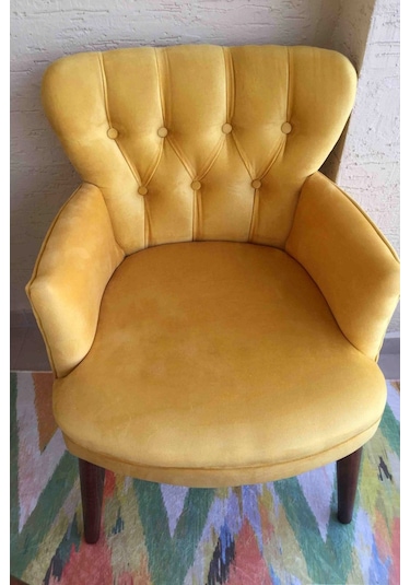 Kayser Home Berjer - Tekli Koltuk - Düz Renk - Ahşap Ayak - Babyface Kumaş - Sarı Sarı