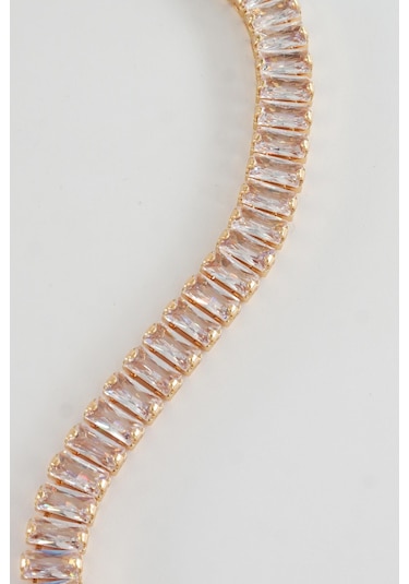 Kadın 316 L Çelik Vip Seri Antialerjik Baget Zirkon Taşlı Su Yolu Bileklik Ölçüleri 17cm + 3 Cm Uzatma 6 Mm Taş Boyutu-5213 Altın