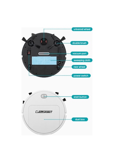 Moveevo Beyaz Gs250 Akıllı Ev Robotu: Süpürme, Mopping Ve Emme 3'ü Bir Arada, Otomatik Engellere Kaçınma, 90 Dakika Kullanim Süresi Beyaz
