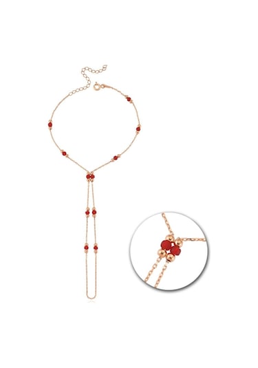 Mat Kırmızı Boncuk Detay Rose Renk Gümüş Şahmeran Rose Gold