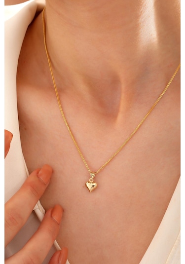 Sefa Gold 14 Ayar Altın Kalp Küp Zincir Kolye