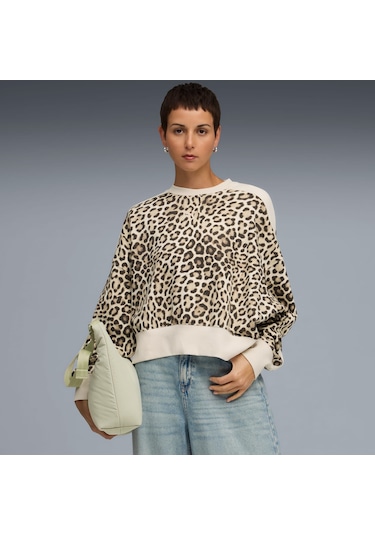 Puma T7 Leopard Kadın Krem Sweatshirt 632136-91 Krem