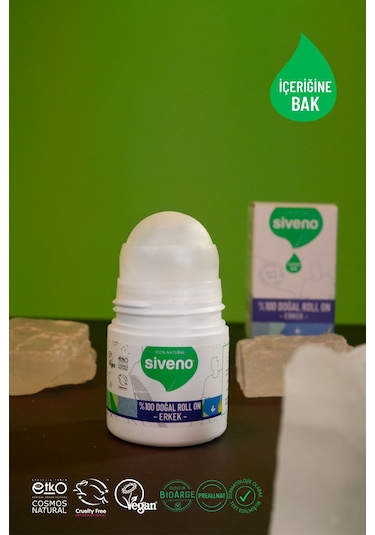Siveno %100 Doğal Roll On Erkek Deodorant Ter Kokusu Önleyici Bitkisel Leke Bırakmayan Vegan 50 ML