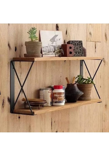 Halevia Metal Ahşap Çapraz Duvar Raf.
