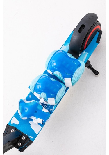 Mini Bonito Çocuk Katlanabilir, Led Işıklı, Amortisörlü Elektrikli Scooter Ayarlanabilir Direksiyonlu Dizlik Ve Dirseklik Hediyedir Turkuaz