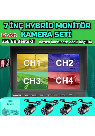 Tarımsal Araçlara 7'' Dvr Ekran Ve 4 Ad Beyaz Ledli Kamera Seti