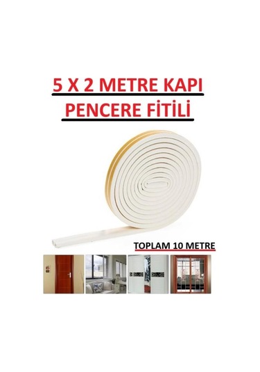 Beyaz Pencere Yalıtım Süngeri Fitili 10 Metre Yapışkanlı Pimapen Kapı Fitili Cam Bandı Sızdırmazlık Fitili 10 M
