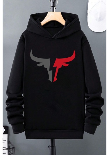 Boğa Baskılı Erkek - Kız Çocuk Rahat Kalıp Sweatshirt Siyah