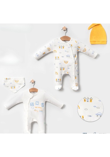 Candar 3-6 Ay Erkek Bebek Tulumu Araba Sarı 4'lü Sarı Sarı