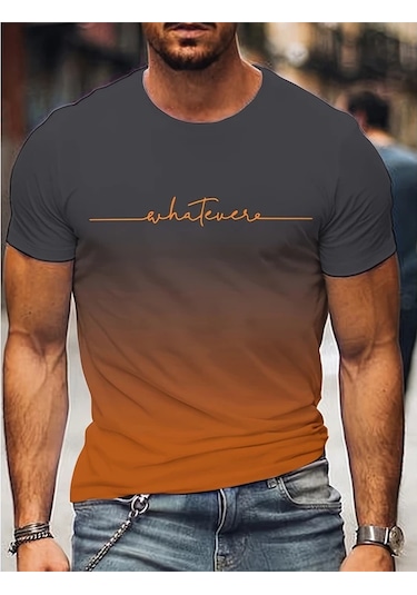 Snapbuyerkekler İçin 3d Baskılı Degrade Mektup Grafik Yazlık Kısa Kollu T-shirtkahverengi Kahverengi