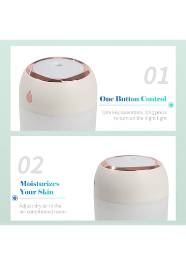 Tenfowee 330ml Gri Taşınabilir Nemlendirici, Gece Işıklı, Sessiz Çalışma, Ev Ve Araç Kullanımı İçin İdeal