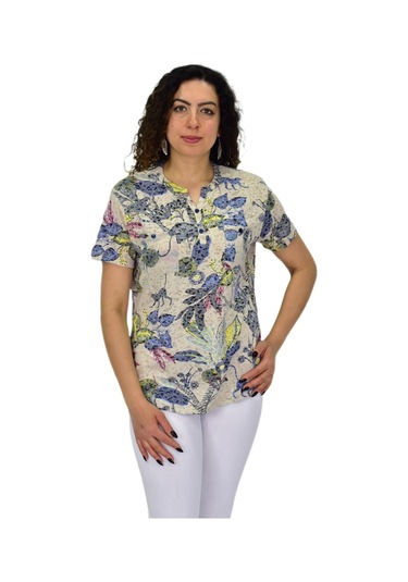 Kadın Kısa Kol Baskılı Cepli Bluz Bgl-st04699 Taş