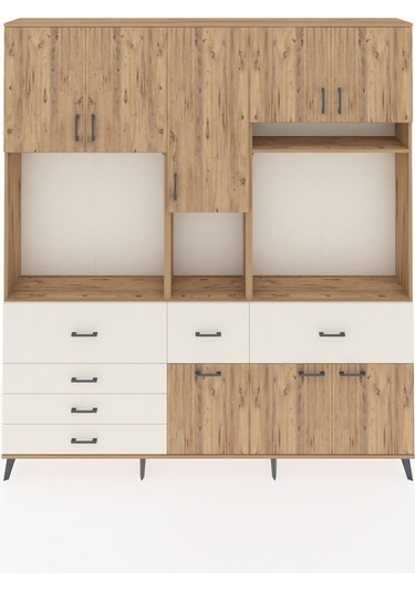 Arges Dolap 10 Raflı 6 Çekmeceli 8 Kapaklı 220x30x243 Çam-çam/aytaşı Atlas Çam/aytası