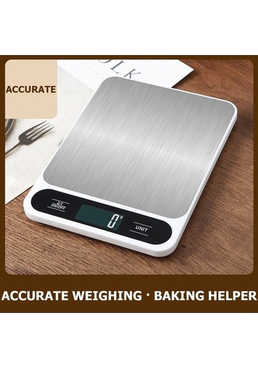 Besthome1 5kg Paslanmaz Çelik Taban Mutfak Terazi, G/lb/kg/ml Ölçüm, Arka Işık Lcd, Beyaz Pilli Beyaz Beyaz