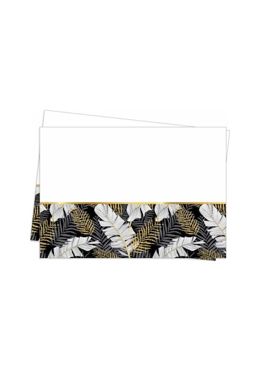 Altın Simli Yapraklar Siyah Masa Örtüsü