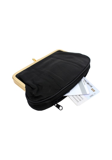 Ollbag Hakiki Deri Klipsli Kadın Cüzdanı - Siyah