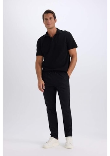 Defacto Pamuk Yazlık Beli Bağcıklı Cepli Düz Paça  Jogger Chino Pantolon - Siyah Z9933AZ25SPBK81