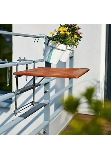Katlanır Ahşap Balkon Masası 60x40 cm Kahverengi