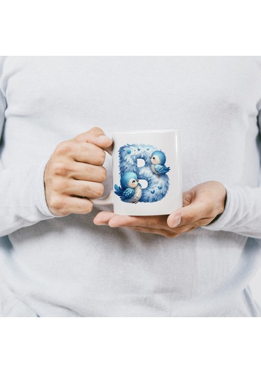 B Harfi Tasarım Bardak, Sevimli Hayvan Temalı Harf Bardağı Beyaz