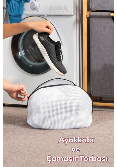 Porsima 3133 Çamaşır Yıkama Filesi Fermuarlı Bölmeli Ayakkabı Yıkama Filesi Deforme Önleyici Torba File Beyaz