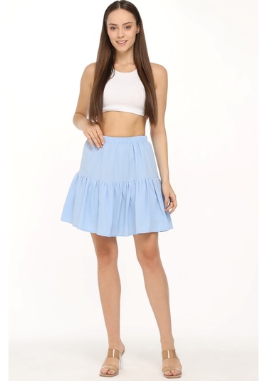 Açık Mavi Likralı Kumaş Şort Etek Açık Mavi