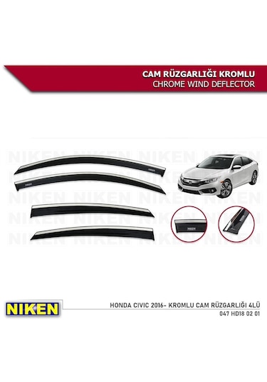 Honda Civic Kromlu Cam Rüzgarlığı 4'lü Set 2016-2021 Uyumlu
