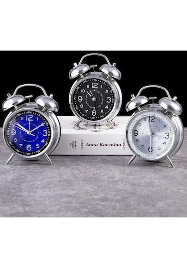 Valkyrie Akar Saniyeli Büyük Boy Nostaljik Analog Çalar Saat - Fosforlu Işıklı Alarmlı Yüksek Ses Hediyelik Saat Mavi