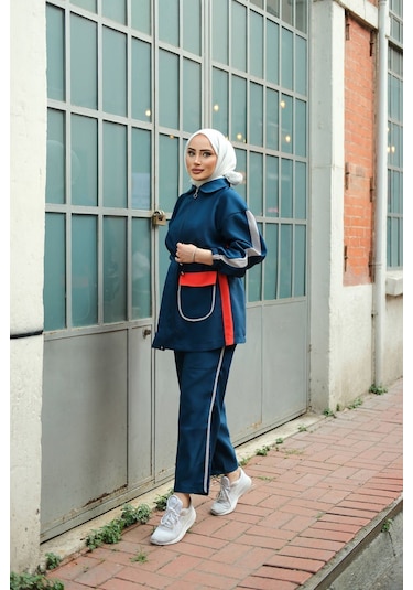 Tesettür Eşofman Takımı Fermuarlı Ikili Takımı İndigo 450 İndigo