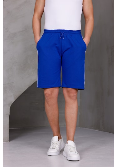 Dark Moda Erkek Şeritli Oversize İki İplik Kompakt Şort Saks