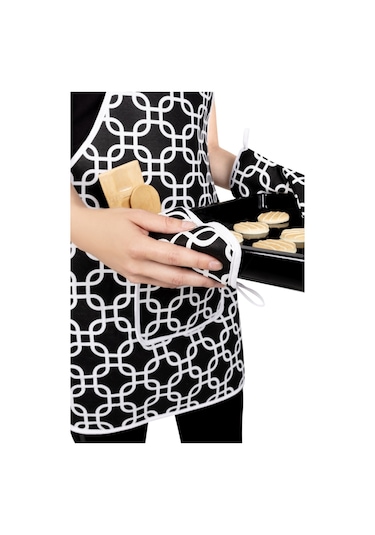 4 Lü Mutfak Çeyiz Seti Mutfak Önlüğü , Fırın Eldiveni Ve Tutacak Takımısiyah Zincir