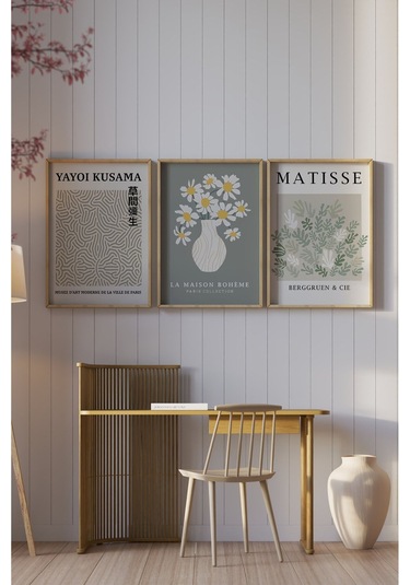 Ahşap Çerçeveli Mdf Tablo Seti Matisse, Bohem, Kusama Salon Ve Oturma Odası İçin Çt3009 42 X 62