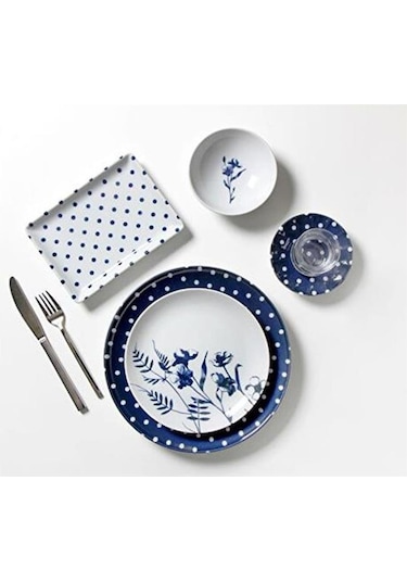 Porland Blossom 30 Parça 6 Kişilik Kahvaltı Takımı Beyaz - Lacivert