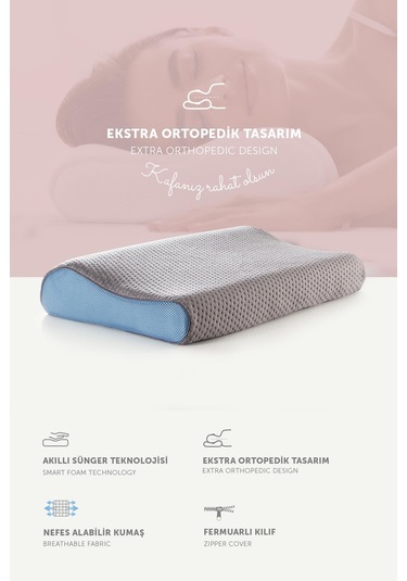 Pafu Visco Boyun Destekli Karbon Ortopedik Yastık Gri