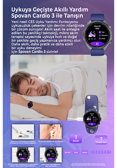 Spovan Cardio 3 EKG Tansiyon Analiz Şeker AI Akıllı Saat (Distribütör Garantili)