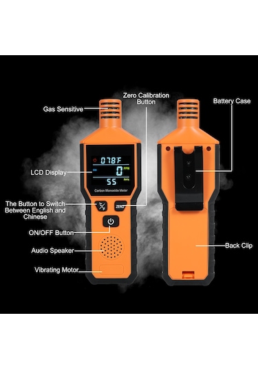 Symbee Co801 Portatif Karbon Monoksit Testeri - Isı Ve Nem Ölçer, Ev/outdoor/karavan Uygun, 75db Alarm, Turuncu Pil Yok