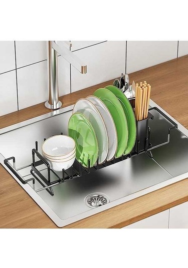 Pazly Genişletilebilir Metal Bulaşık Kurutma Raftı, Mutfak Tezgahı İçin Drenaj Tahtası, Pas Dayanıklı, Çok Renkli, 16.6x9.8x35.2-50.4cm Çok Renkli