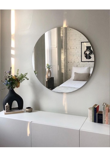 Ayna / Yuvarlak Ayna / Dekoratif Ayna / Banyo Aynası/konsol Aynası/50 Cm Çapında 50 X 50 Gümüş