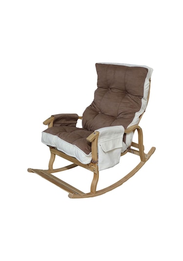 Enda Home Mosso Çift Minderli Ahşap Sallanan Sandalye Tv Baba Koltuğu Dinlenme Koltuğu Kahve - Krem
