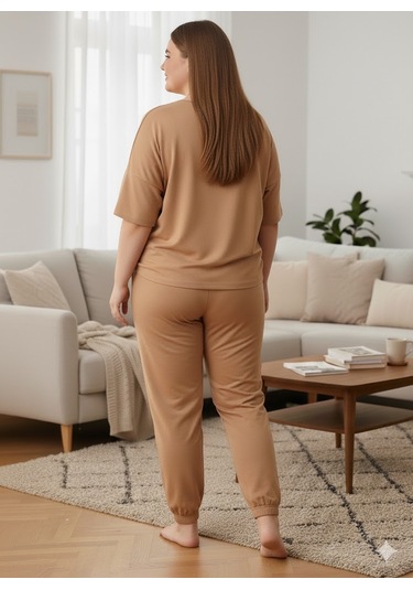 Kadın Büyük Beden Eşofman Takımı Bej