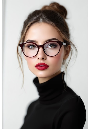 Mavi Işık Korumalı Cat Eye Gözlük Optik Uyumludur Blue Block Şeffaf Bordo Çerçeve Desenli