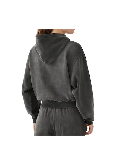 T By Alexander Wang Kristal Detaylı Kısa Kapüşonlu Sweatshirt Gri