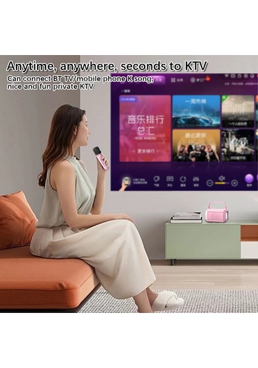 Samdoo Pembe Kablosuz Bluetooth Hoparlör Mikrofon Seti - Ev Ktv İçin Çift Mikrofon, Renkli Işık Ve 20m Bluetooth Menzili
