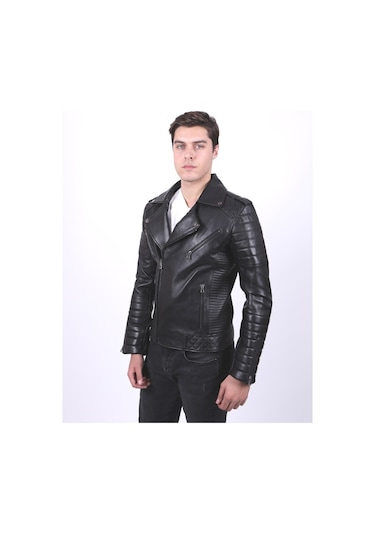 New Zaya Leather Erkek Hakiki Deri Spor Deri Ceket Siyah