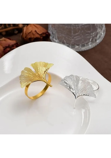 Shineyee Altın Ve Gümüş Metal Yaprak Desenli Dayanıklı Peçete Halkaları - 20'li Paket, Şık Sofra Aksesuarı Gümüş