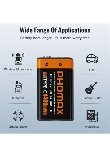 Willowhaven Phomax 9v 4400mwh 2 Adet Şarj Edilebilir Lityum Pil 6f22